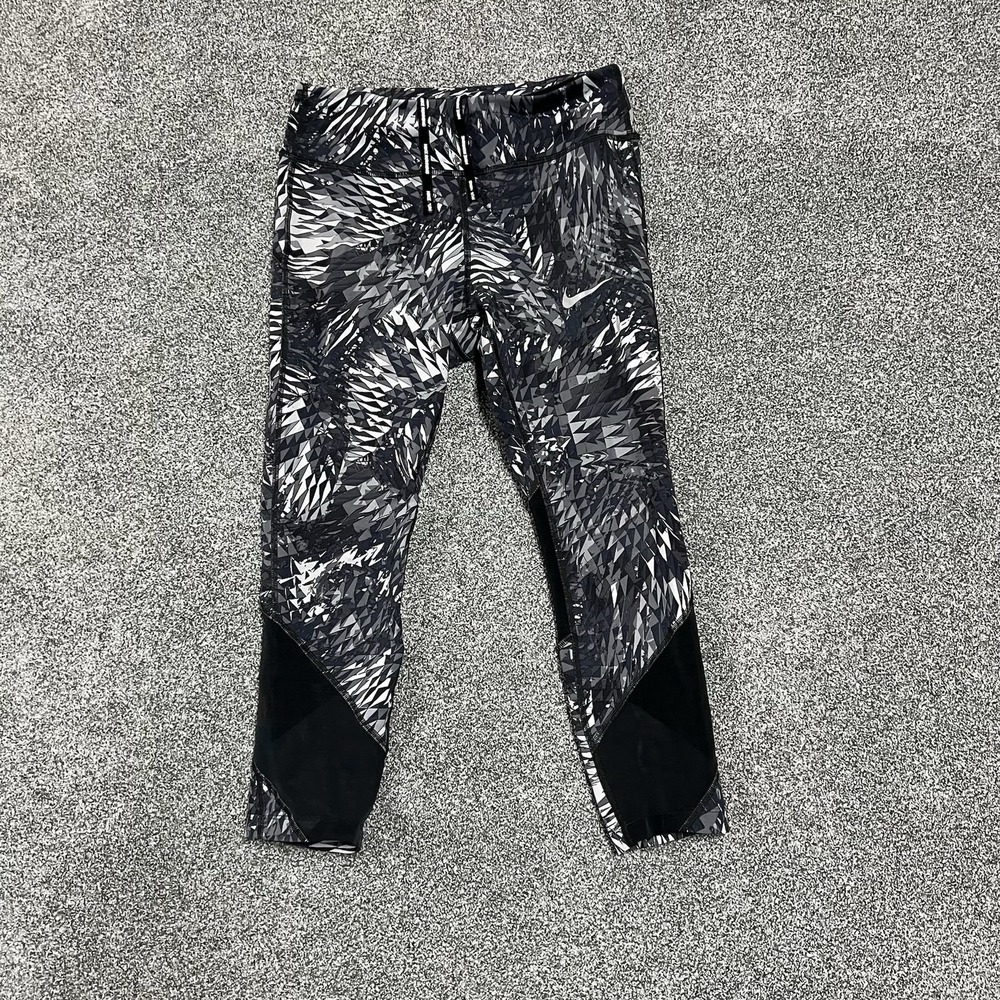 Nike Dri-FIT Womens Cropped Leggings Black Gray Athletic Running 831798-021 S